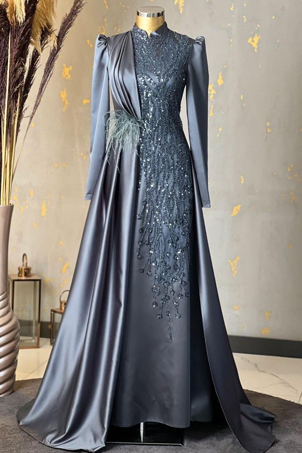 Lina Tesettür Abiye Antrasit - Image 1