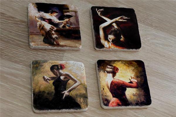 İspanyol Dansçı Kadınlar Doğal Taş Bardak Altlığı 4'lü set - Natural Stone Coasters - Image 1
