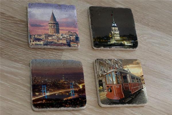 İstanbul Manzaraları Doğal Taş Bardak Altlığı 4'lü set - Natural Stone Coasters - Image 1