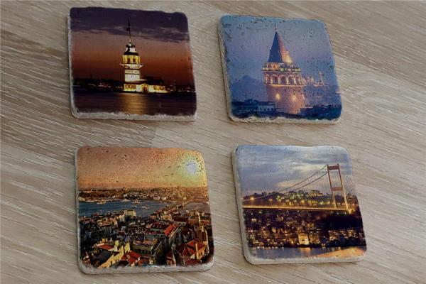 İstanbul Manzaraları Doğal Taş Bardak Altlığı 4'lü set - Natural Stone Coasters - Image 1