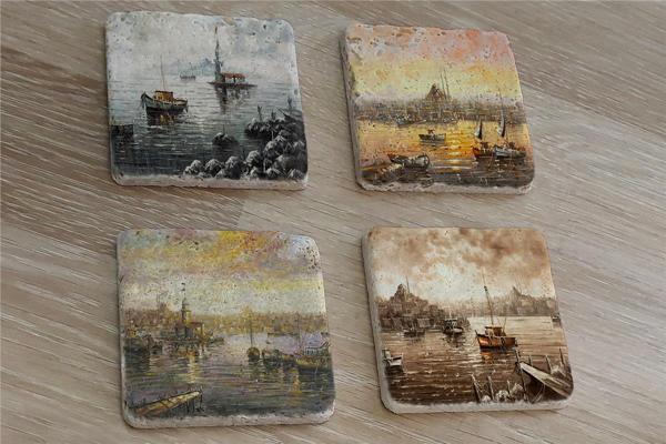 İstanbul Manzaraları Doğal Taş Bardak Altlığı 4'lü set - Natural Stone Coasters - Image 1