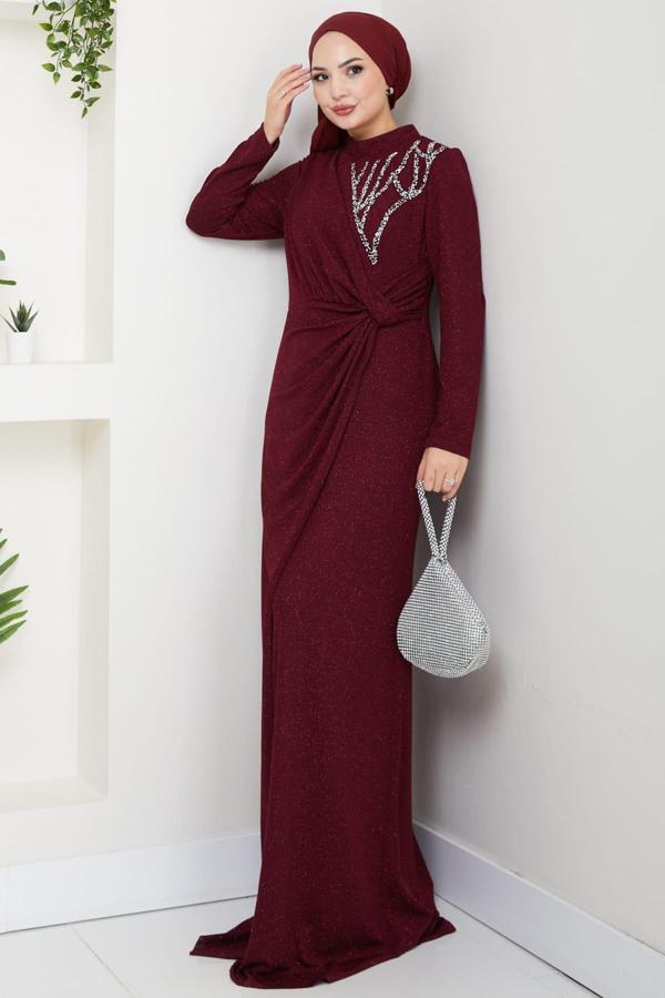 Eylül Tesettür Abiye Bordo - Image 1