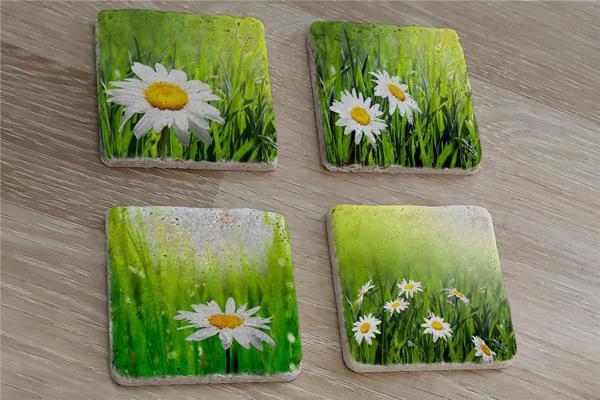 Papatyalar Doğal Taş Bardak Altlığı 4'lü set - Natural Stone Coasters - Image 1