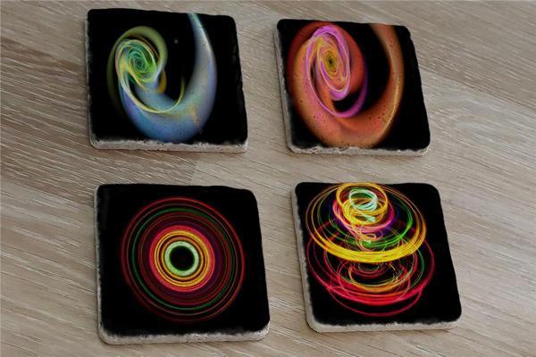 Radyal Renkli Tasarımlar Doğal Taş Bardak Altlığı 4'lü set - Natural Stone Coasters - Image 1