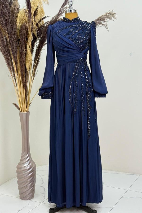 Rengin Tesettür Abiye Lacivert - Image 1