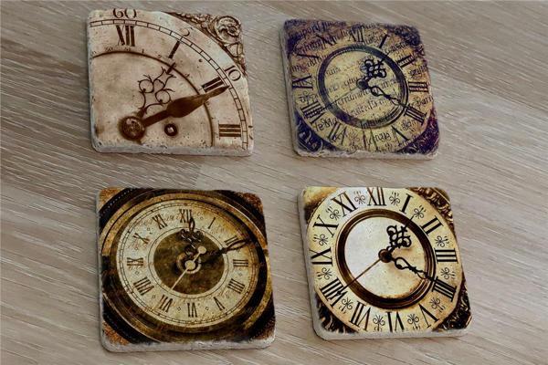 Roma Rakamlı Saatler Doğal Taş Bardak Altlığı 4'lü set - Natural Stone Coasters - Image 1