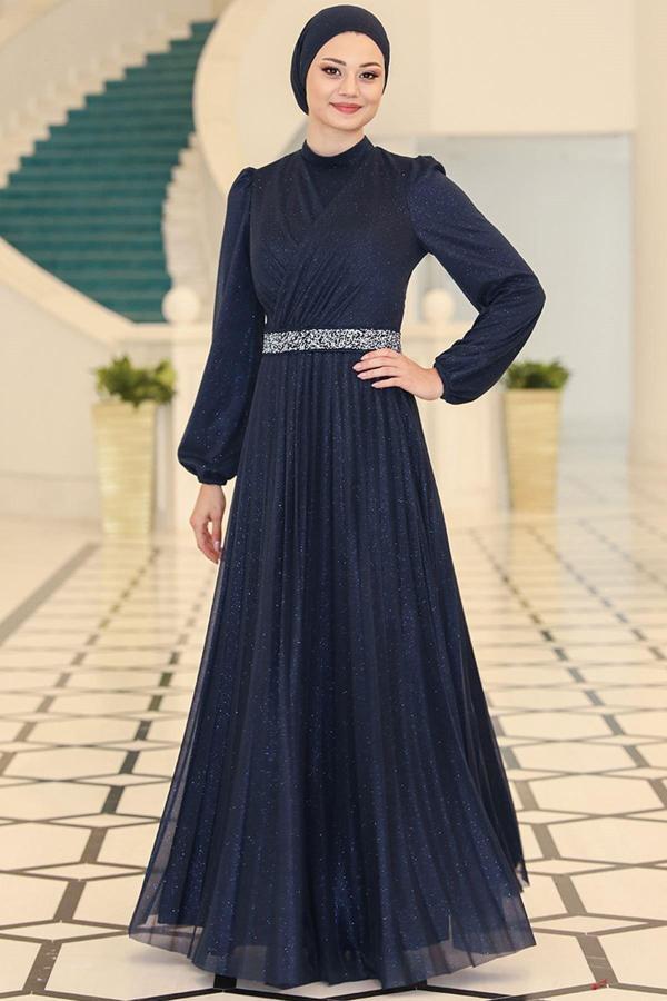 Dila Tesettür Abiye Lacivert - Image 1