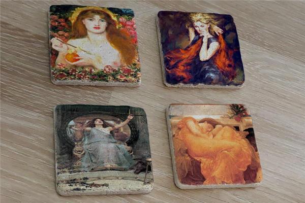 Rossetti Leighton Waterhouse Kadınları Doğal Taş Bardak Altlığı 4'lü set - Natural Stone Coasters - Image 1
