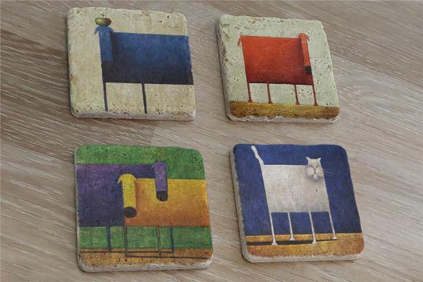 Kedi Köpek ve Sevimli Hayvanlar Doğal Taş Bardak Altlığı 4'lü set - Natural Stone Coasters - Image 1