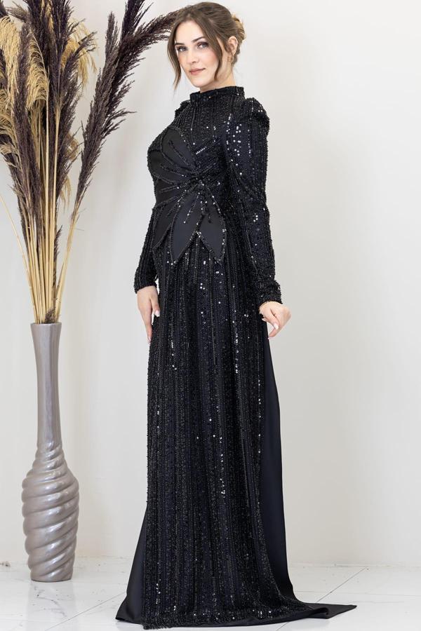 Bergüzar Tesettür Abiye Siyah - Image 1