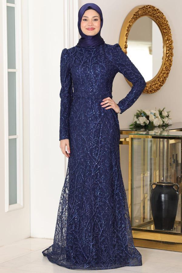 Tuana Tesettür Abiye Lacivert - Image 1