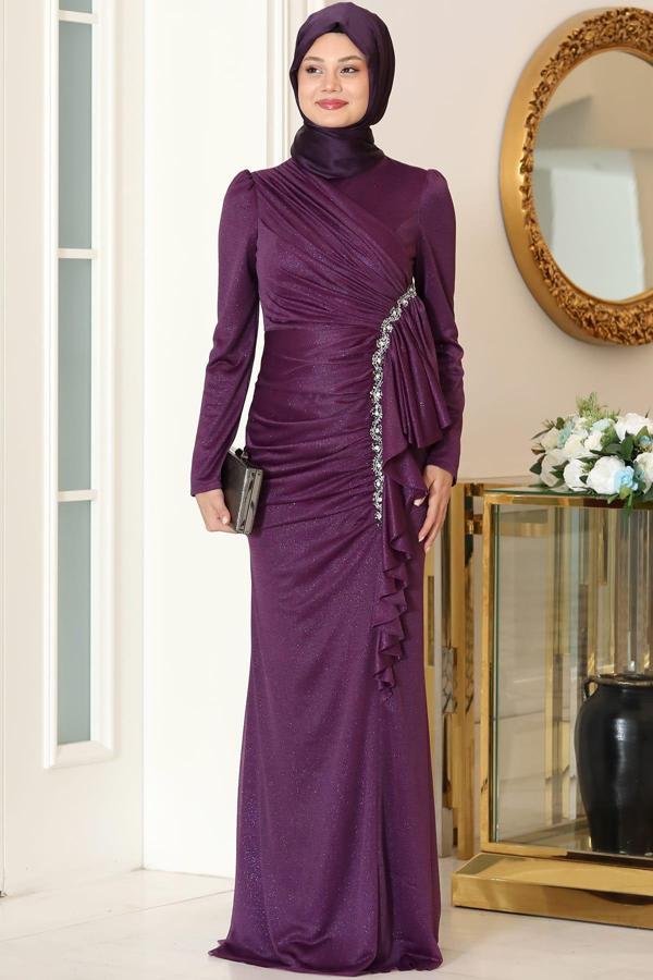 Zühre Tesettür Abiye Mor - Image 1
