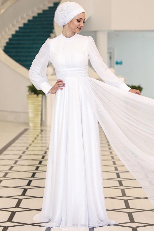 Kübra Tesettür Abiye Beyaz - Image 1