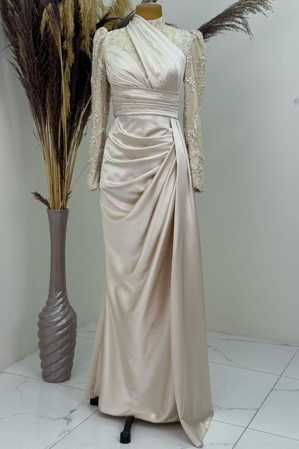 Asude Tesettür Abiye Bej - Image 1