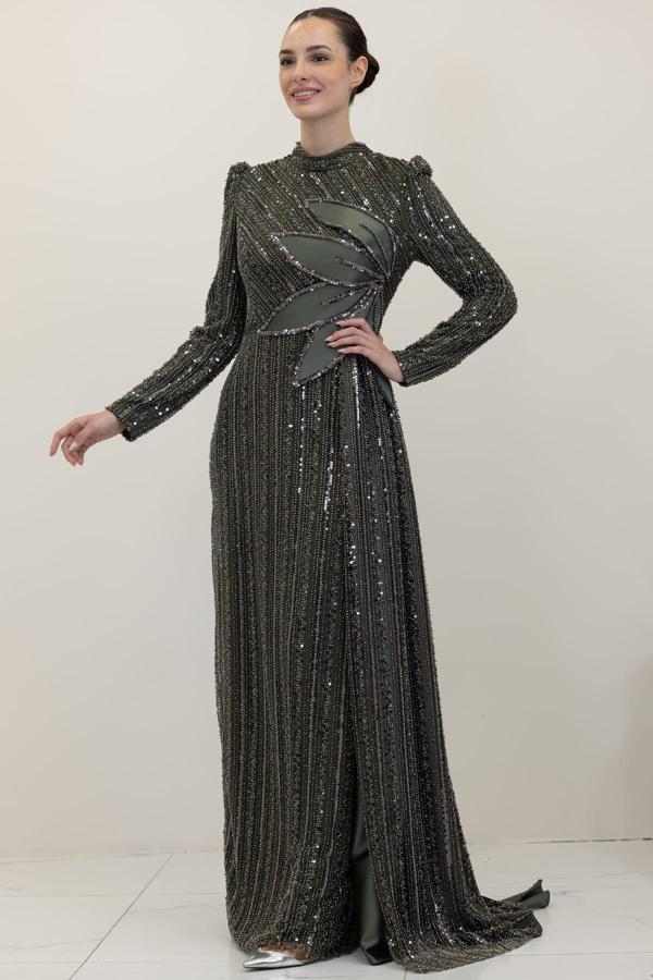 Bergüzar Tesettür Abiye Haki - Image 1