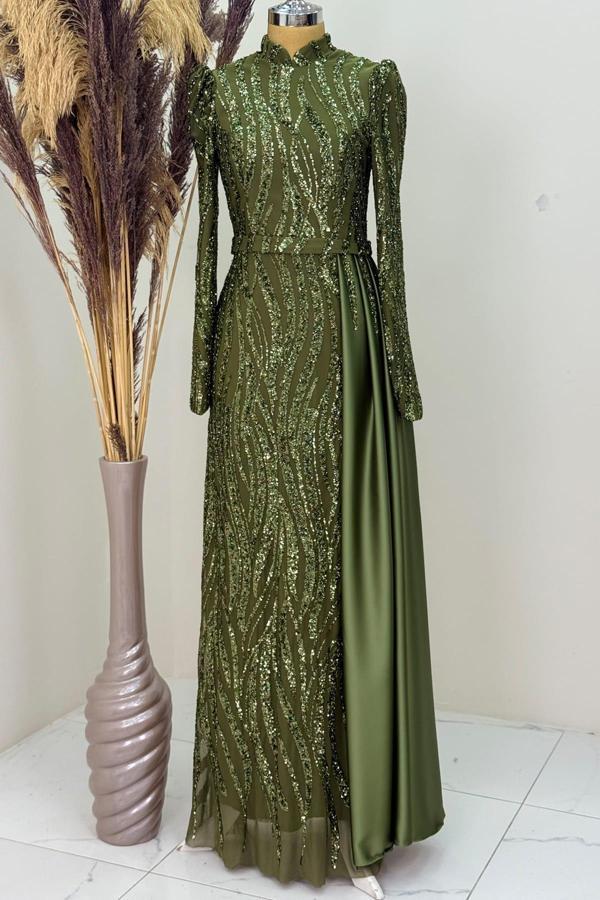 Eslina Tesettür Abiye Haki - Image 1