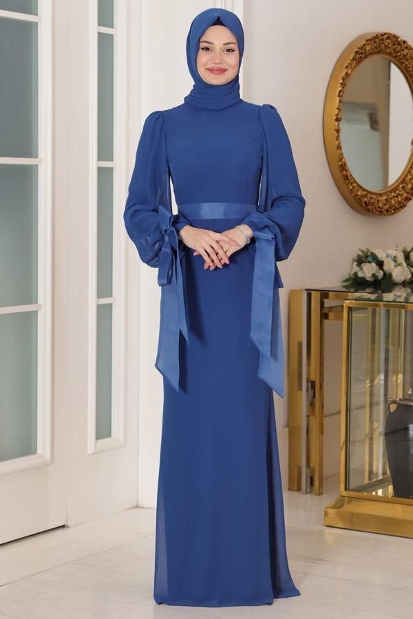 Firuze Tesettür Abiye İndigo - Image 1
