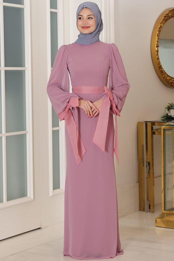 Firuze Tesettür Abiye Pudra - Image 1