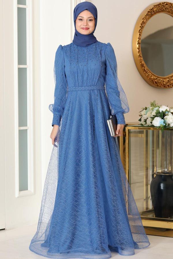 Peri Tesettür Abiye İndigo - Image 1