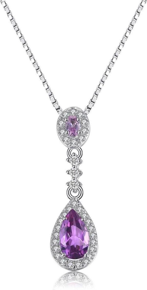 Ametist Taşı Lusso Damla Diamond Kadın Gümüş Kolye - Image 1