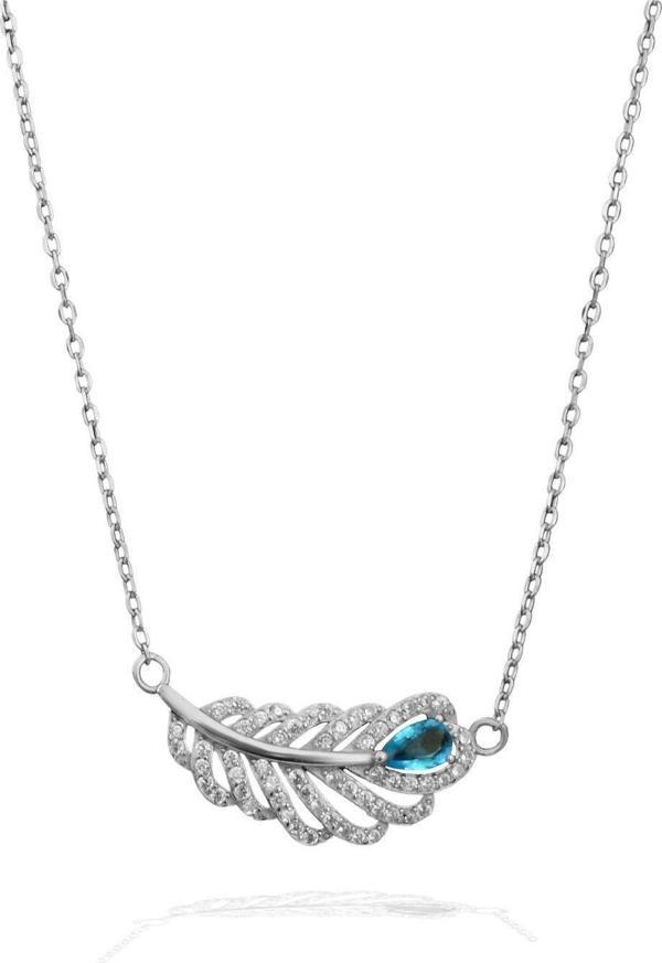 Aquamarin Taşı Lusso Yaprak Model Diamond Kadın Gümüş Kolye - Image 1