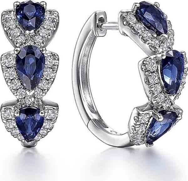 Safir Taşlı Diamond Stylish Night Halka Kadın Gümüş Küpe 17 MM - Image 1