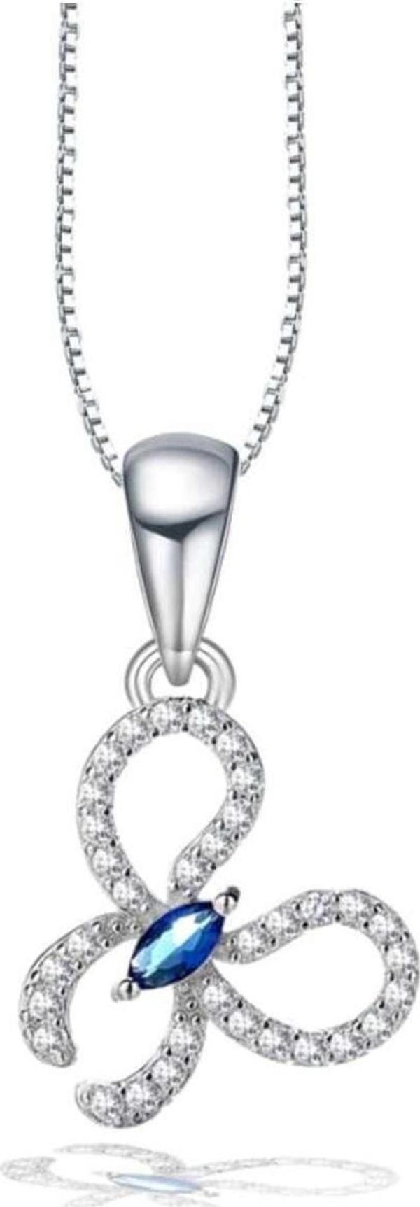 Safir Taşlı Işıltılı Kelebek Diamond Butterfly Kadın Gümüş Kolye - Image 1