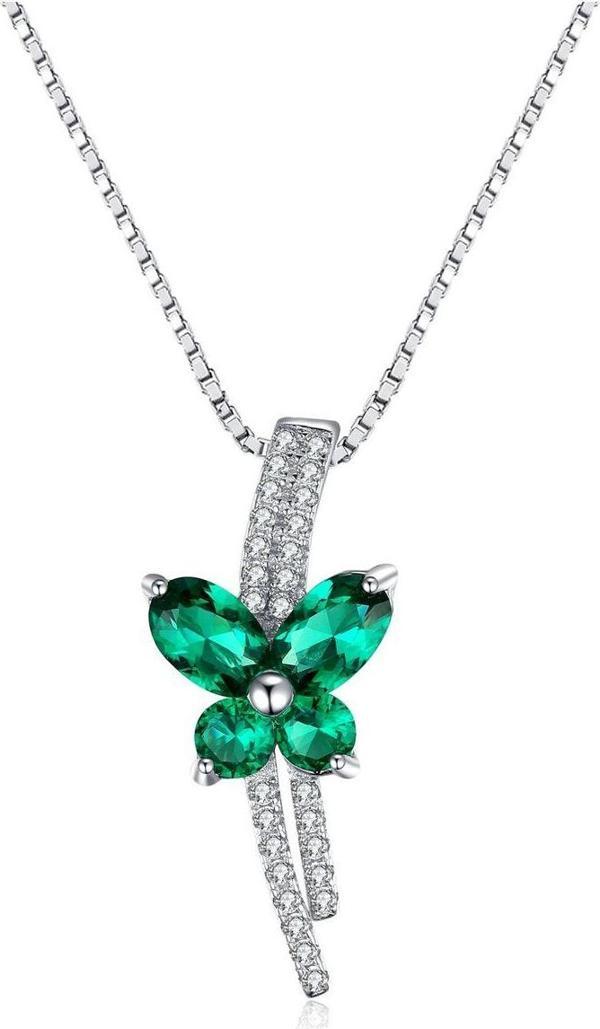 Zümrüt Taşlı Işıltılı Diamond Fiyonk Kelebek Kadın Gümüş Kolye - Image 1
