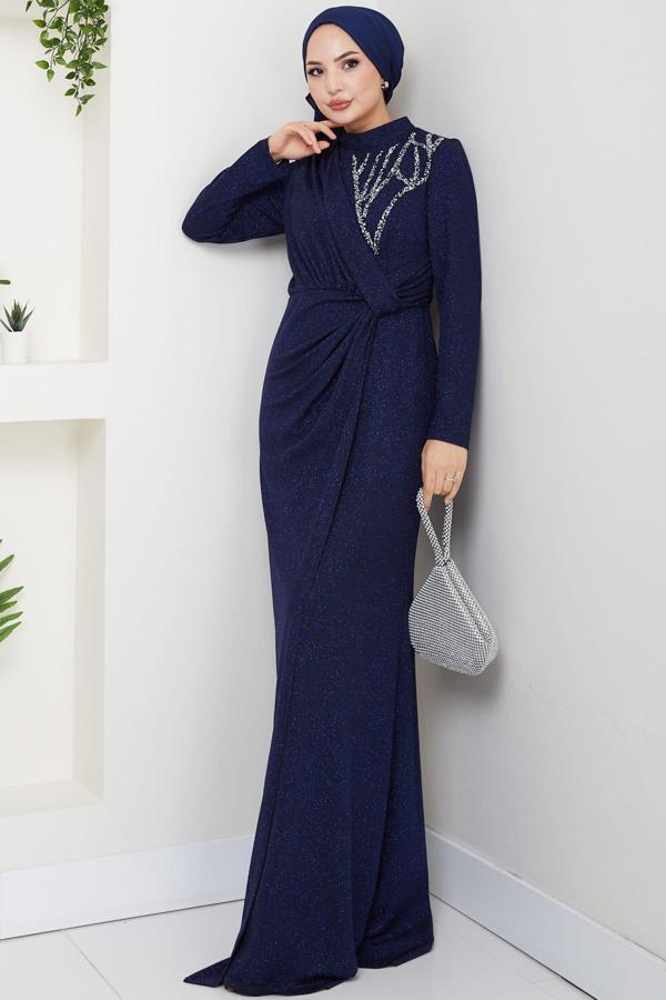 Eylül Tesettür Abiye Lacivert - Image 1