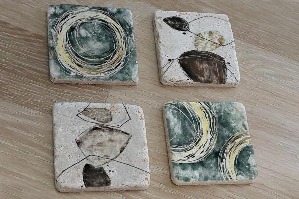 Soyut Tasarımlar Doğal Taş Bardak Altlığı 4'lü set - Natural Stone Coasters - Image 1