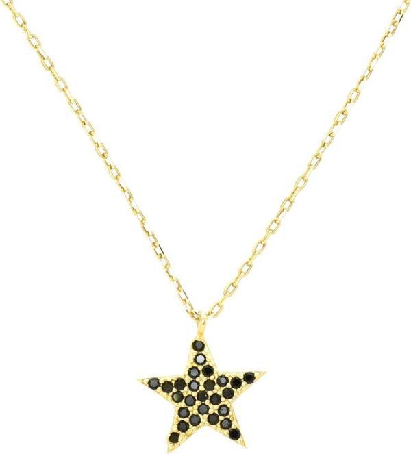 Brezza Lusso 925 Ayar Gümüş Altın Kaplama Taşlı Yıldız Bayan Kolye - Image 1