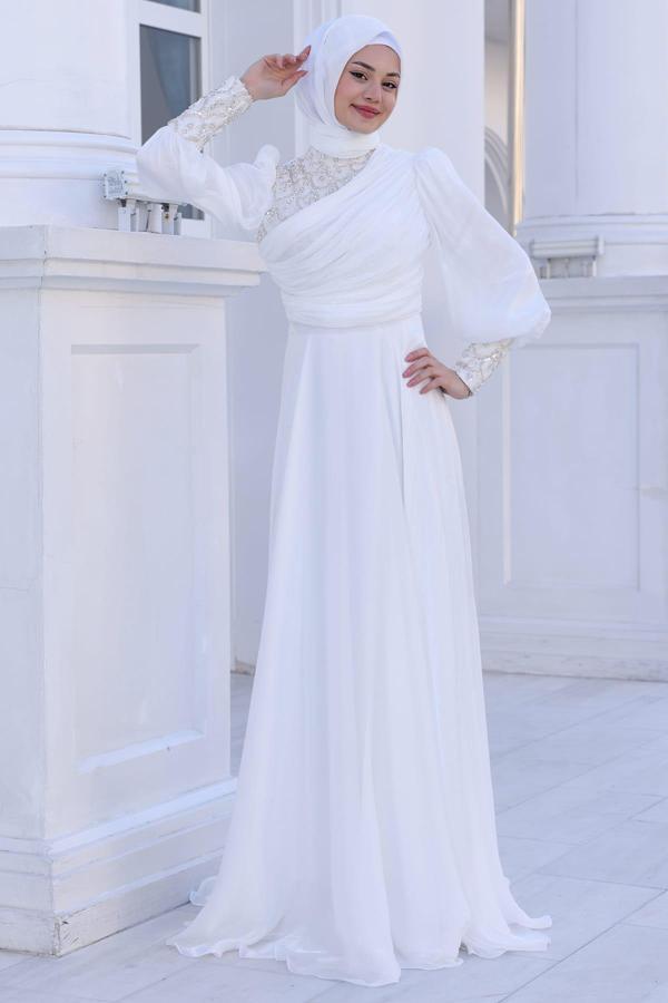 Yağmur Tesettür Abiye Ekru - Image 1