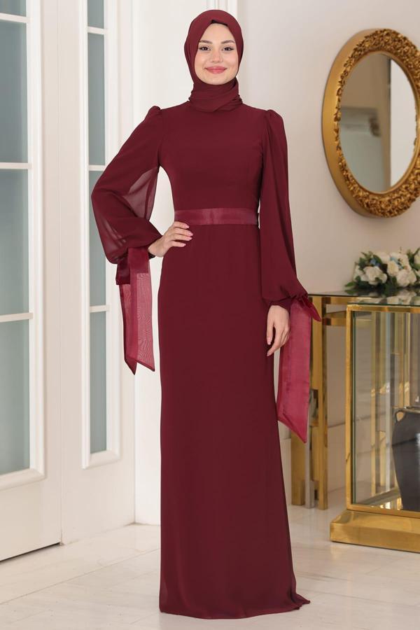 Firuze Tesettür Abiye Bordo - Image 1