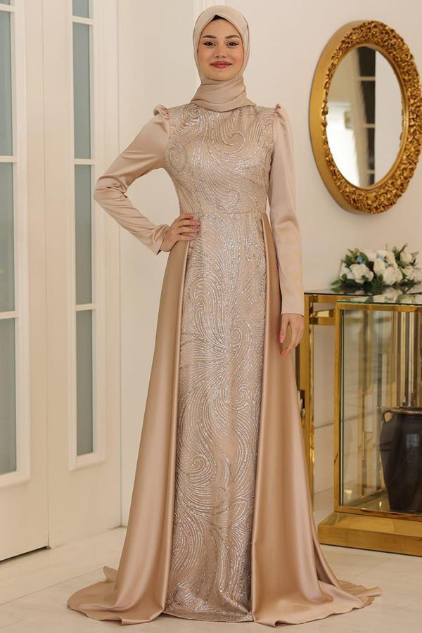 Miray Tesettür Abiye Gold - Image 1