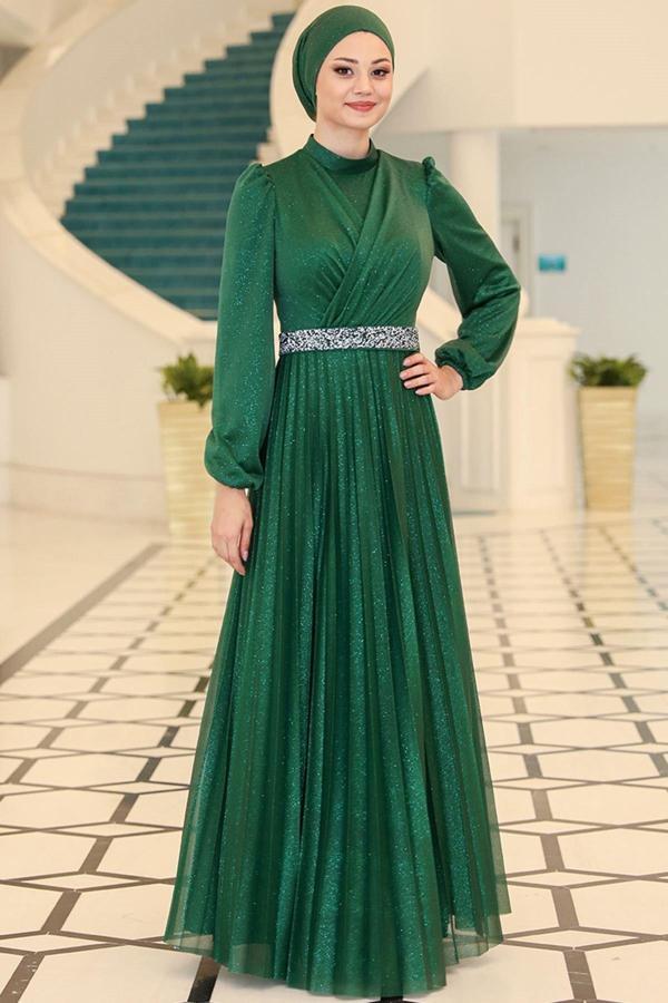 Dila Tesettür Abiye Zümrüt - Image 1