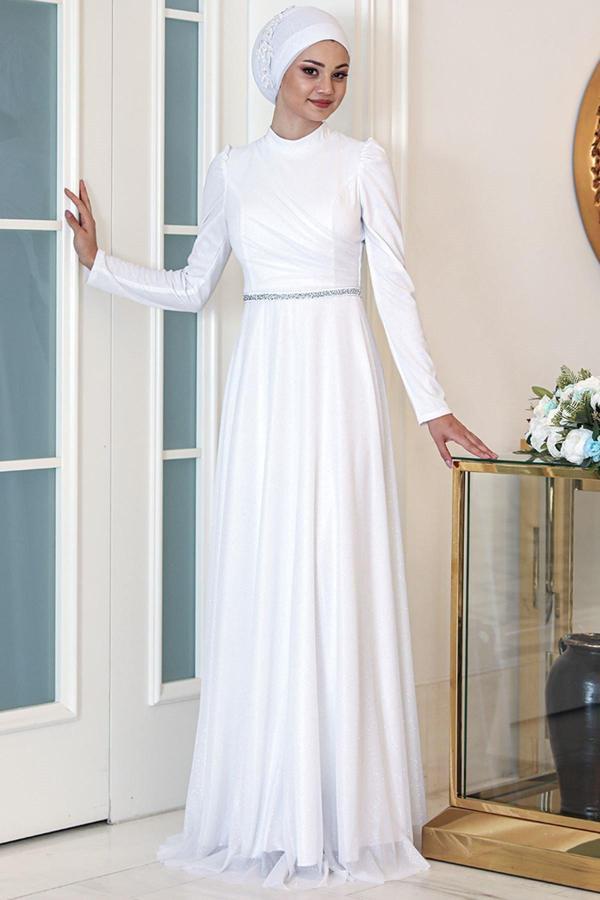 Işıl Tesettür Abiye Beyaz - Image 1
