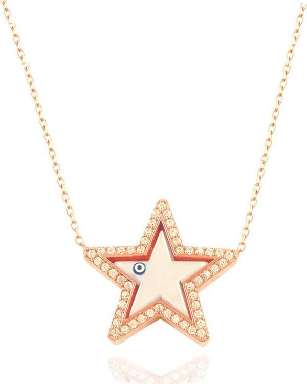 Brezza Lusso Gözlü Sedef Taşlı Yıldız Bayan Gümüş Kolye - Image 1