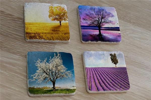 Tek Ağaçlı Manzaralar Doğal Taş Bardak Altlığı 4'lü set - Natural Stone Coasters - Image 1
