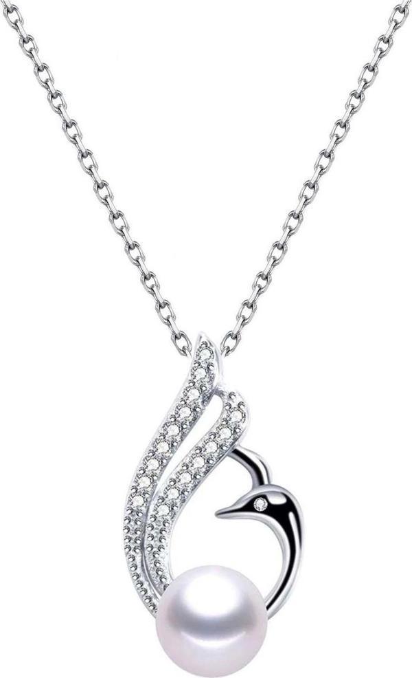 Brezza Lusso Gümüş Doğal İnci Kuğu Model Bayan Gümüş Kolye - Image 1