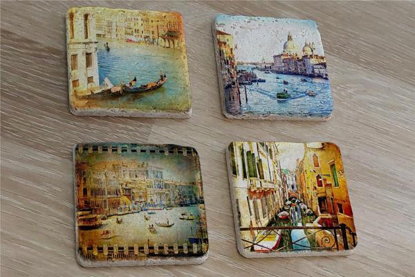 Venedik Manzaraları Doğal Taş Bardak Altlığı 4'lü set - Natural Stone Coasters - Image 1