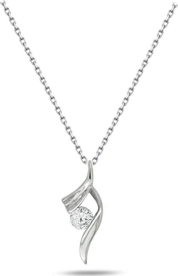 Brezza Lusso Gümüş Zarif Tasarım Zirkon Taşlı Bayan Kolye - Image 1