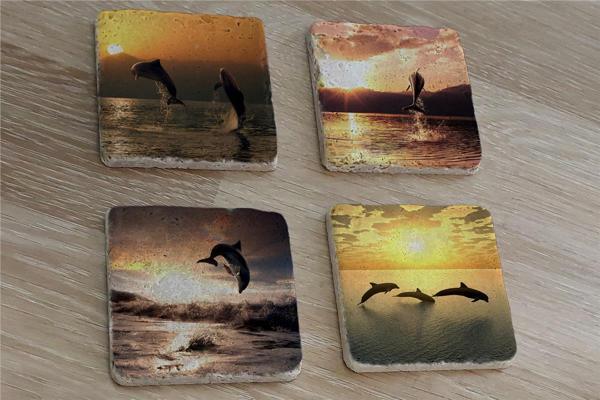 Yunus Balıkları Doğal Taş Bardak Altlığı 4'lü set - Natural Stone Coasters - Image 1