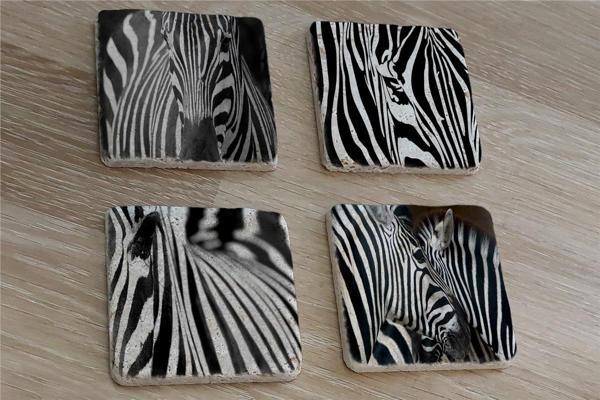 Zebra Doğal Taş Bardak Altlığı 4'lü set - Natural Stone Coasters - Image 1