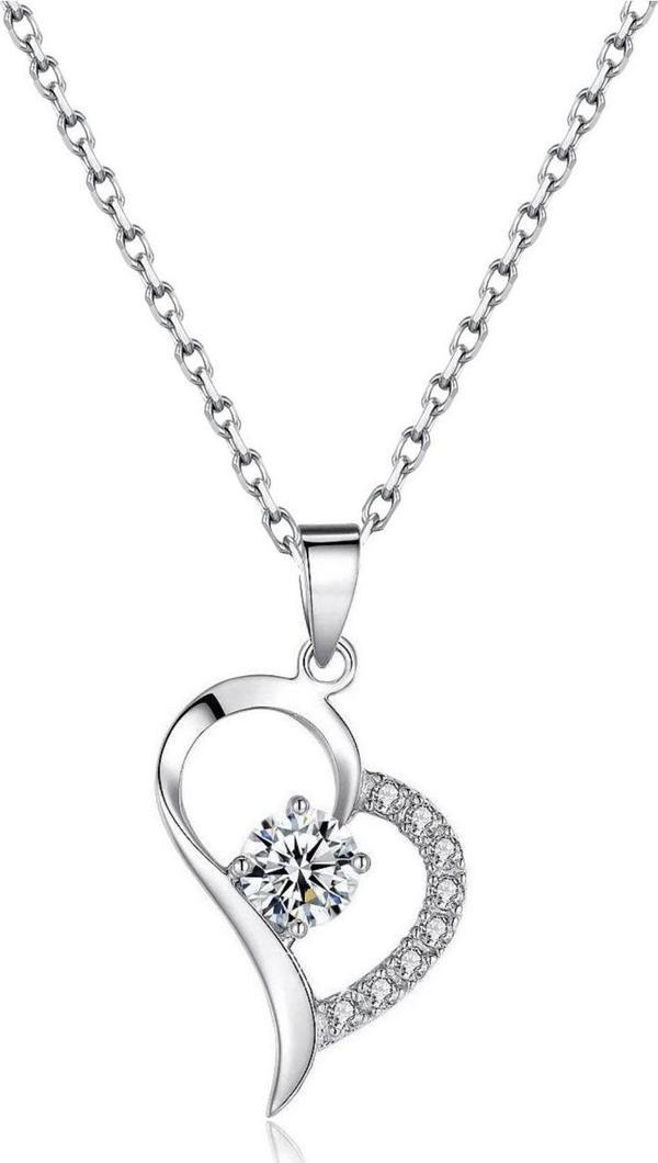 Brezza Lusso Gümüş Zirkon Taşlı Bayan Kalp Gümüş Kolye - Image 1