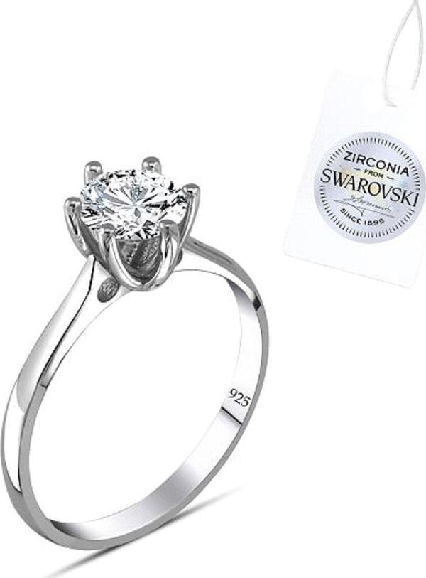 Brezza Lusso 925 Ayar Swarovski Zirconia Taşlı Tektaş Sade Model Kadın Yüzük - Image 1