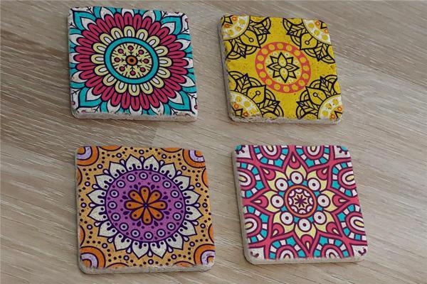 Mandala Desenleri Doğal Taş Bardak Altlığı 4'lü set - Natural Stone Coasters - Image 1