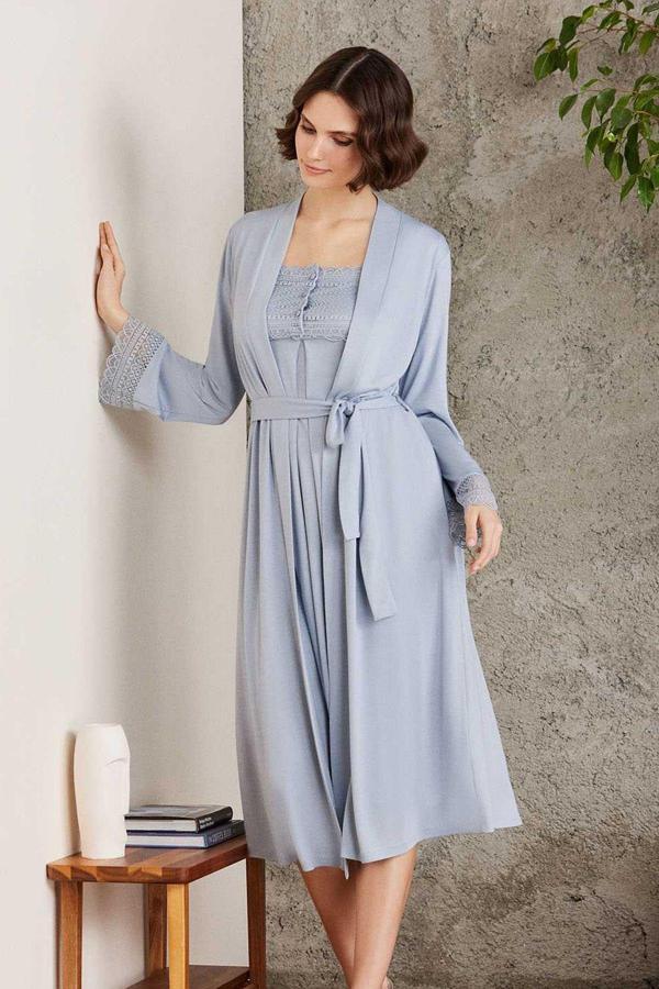 Pierre Cardin 4005 Hamile Lohusa Sabahlıklı Gecelik Takım-Mist - Image 1