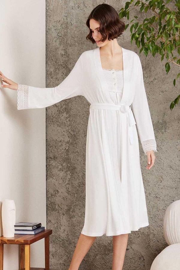 Pierre Cardin 4005 Hamile Lohusa Sabahlıklı Gecelik Takım-ekru - Image 1