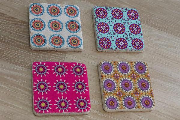 Mandala Desenleri Doğal Taş Bardak Altlığı 4'lü set - Natural Stone Coasters - Image 1