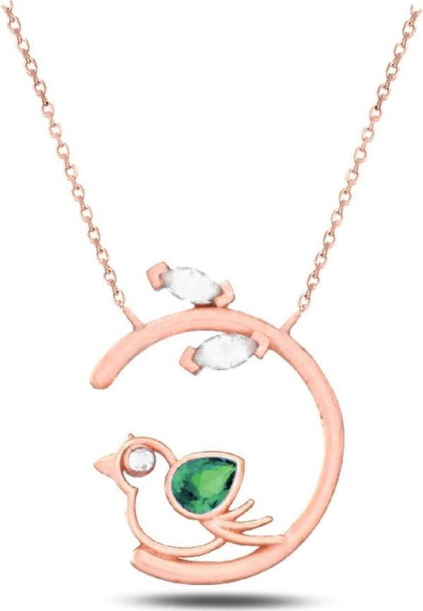 Brezza Lusso 925 Ayar Yeşil Taşlı Minik Kuş Kadın Gümüş Kolye - Image 1